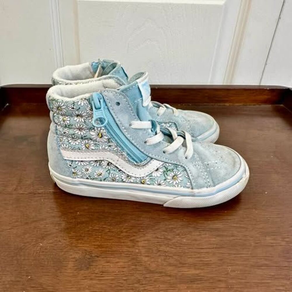 Vans Sk8-Hi Zip Daisy Floral Light Blue High Top Sneakers 9.5 Toddler